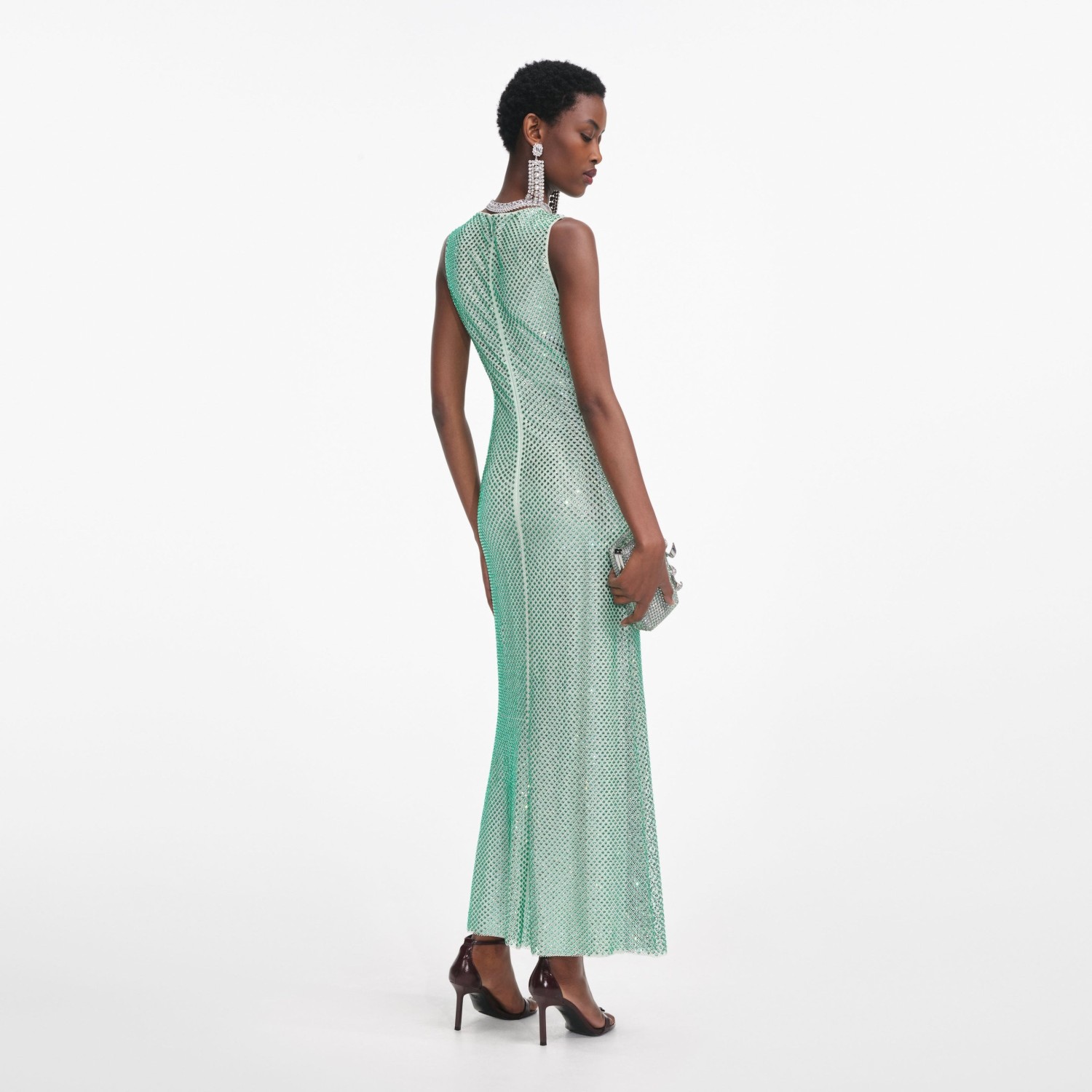 green rhinestone mesh midi dress MINT SELF-PORTRAIT DR3486