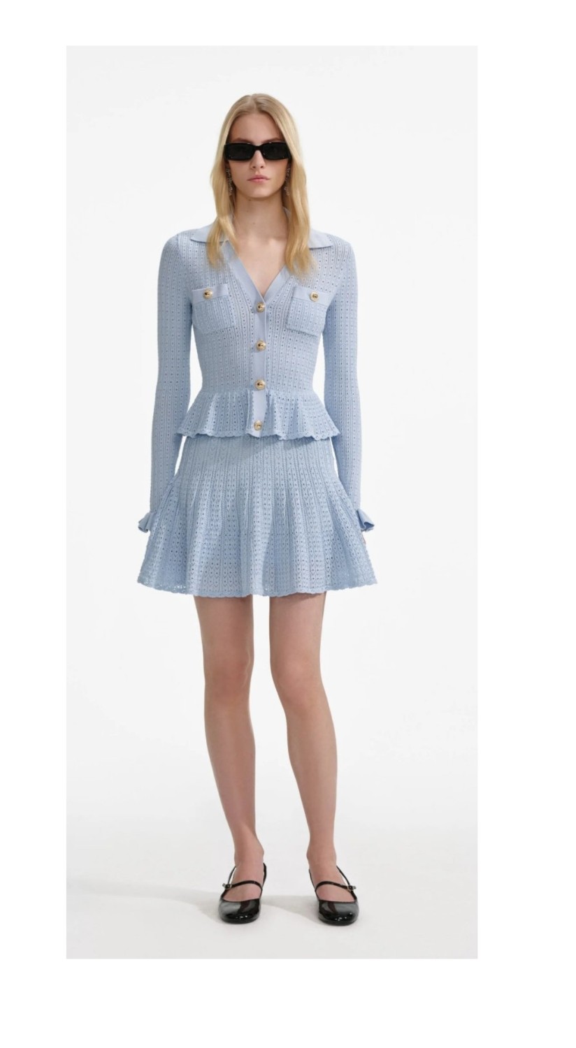 self portrait blue pointelle knit midi dress MINI SELF-PORTRAIT Clothing