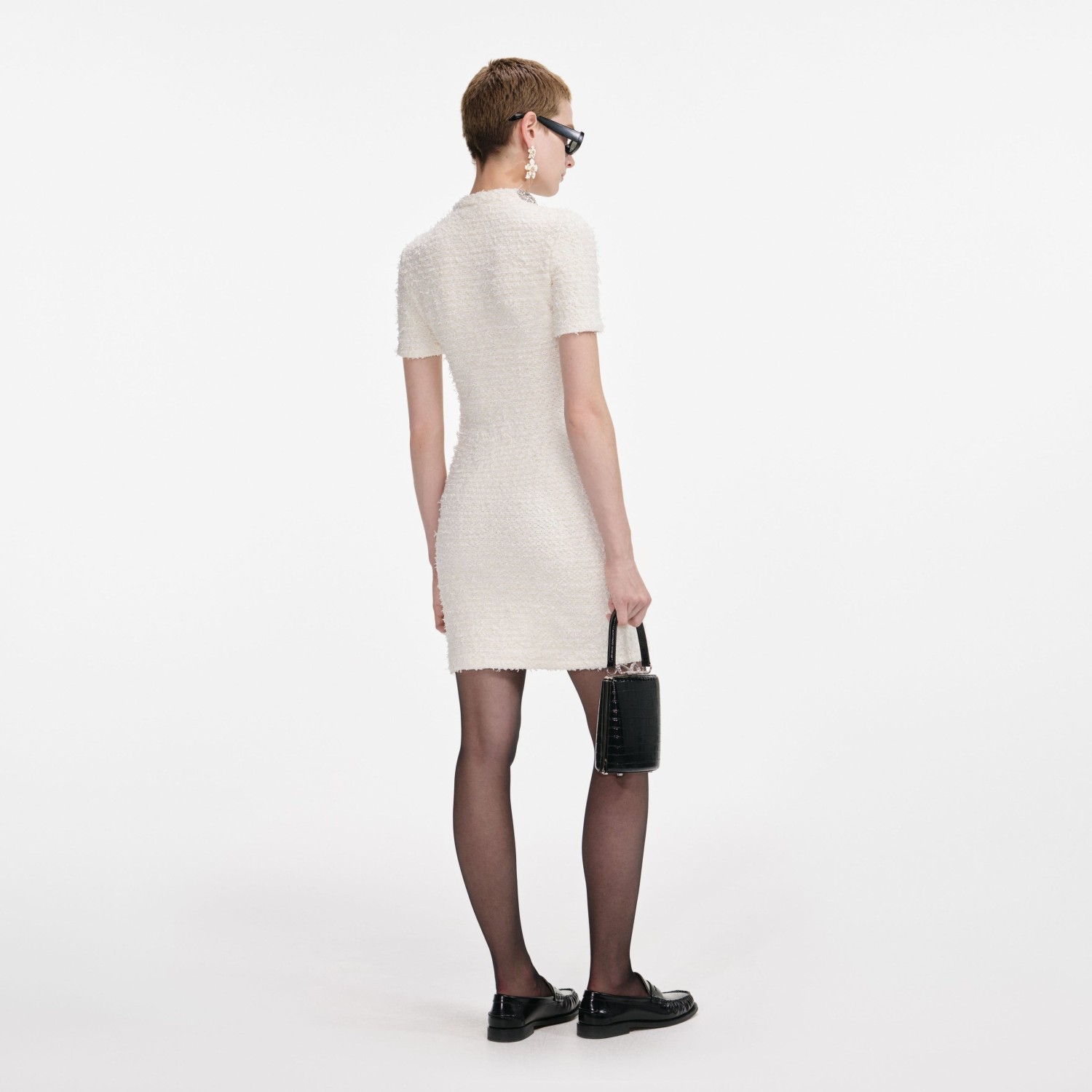 CREAM TEXTURED KNIT MINI DRESS SELF-PORTRAIT