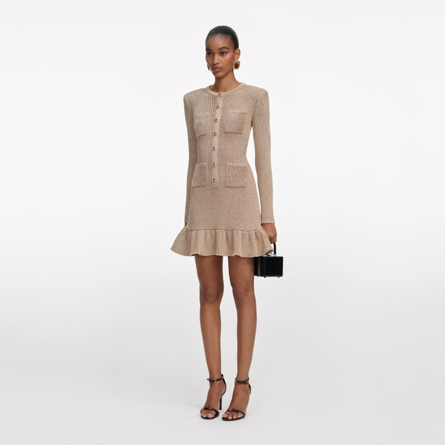self portrait gold mini dress LUREX KNIT SELF-PORTRAIT Gold sequin dress