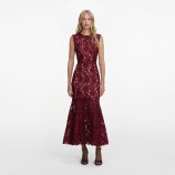 BURGUNDY GUIPURE LACE MIDI РОКЛЯ Self-portrait RS26-167MA-BU-BURGUNDY
