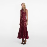 BURGUNDY GUIPURE LACE MIDI РОКЛЯ Self-portrait RS26-167MA-BU-BURGUNDY