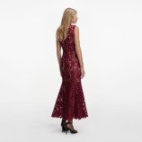 BURGUNDY GUIPURE LACE MIDI РОКЛЯ Self-portrait RS26-167MA-BU-BURGUNDY