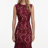 BURGUNDY GUIPURE LACE MIDI РОКЛЯ Self-portrait RS26-167MA-BU-BURGUNDY