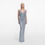 BLUE RHINESTONE MESH MAXI РОКЛЯ Self-portrait SS26-161XA-BL-BLUE