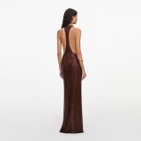 BROWN RHINESTONE RACER BACK MAXI РОКЛЯ Self-portrait PF26-041XB-BR-BROWN