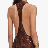 BROWN RHINESTONE RACER BACK MAXI РОКЛЯ Self-portrait PF26-041XB-BR-BROWN