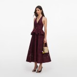 PLUM LINEN BLEND PEPLUM MIDI РОКЛЯ Self-portrait PF26-103M-BU-BURGUNDY