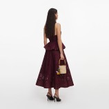 PLUM LINEN BLEND PEPLUM MIDI РОКЛЯ Self-portrait PF26-103M-BU-BURGUNDY