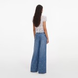 LIGHT BLUE RHINESTONE STRIPE DENIM ДЪНКИ Self-portrait PF26-826PB-BL-BLUE