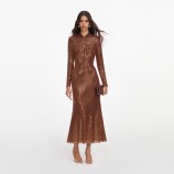 BRONZE RHINESTONE MIDI РОКЛЯ Self-portrait PF26-116M-BR-BROWN