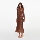 BRONZE RHINESTONE MIDI РОКЛЯ Self-portrait PF26-116M-BR-BROWN