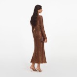 BRONZE RHINESTONE MIDI РОКЛЯ Self-portrait PF26-116M-BR-BROWN