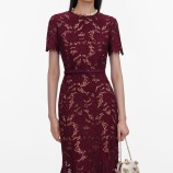 BURGUNDY LACE MIDI DRESS Self-portrait PF26-107M-BU-BURGUNDY