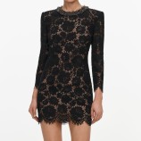 BLACK LACE LONG SLEEVE MINI DRESS Self-portrait AW26-045S-B-BLACK