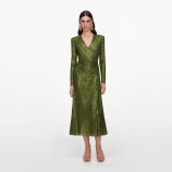 OLIVE RHINESTONE MESH WRAP MIDI РОКЛЯ Self-portrait AW26-154M-G-GREEN