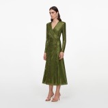 OLIVE RHINESTONE MESH WRAP MIDI РОКЛЯ Self-portrait AW26-154M-G-GREEN