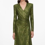 OLIVE RHINESTONE MESH WRAP MIDI РОКЛЯ Self-portrait AW26-154M-G-GREEN