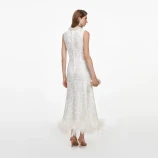 WHITE SEQUIN LACE FEATHER MIDI РОКЛЯ Self-portrait AW26-094MA-W-WHITE