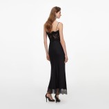 BLACK SATIN LACE MIDI DRESS Self-portrait AW26-023MA-B-BLACK