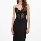 BLACK SATIN LACE MIDI DRESS Self-portrait AW26-023MA-B-BLACK