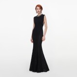 BLACK BEADED POINTELLE KNIT MAXI DRESS Self-portrait SC26-094X-B-BLACK