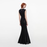 BLACK BEADED POINTELLE KNIT MAXI DRESS Self-portrait SC26-094X-B-BLACK